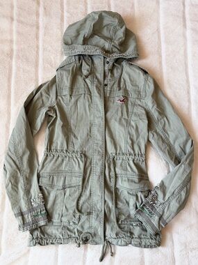 Vintage Y2K Hollister Green Cinch Waist Utility Jacket Size Small